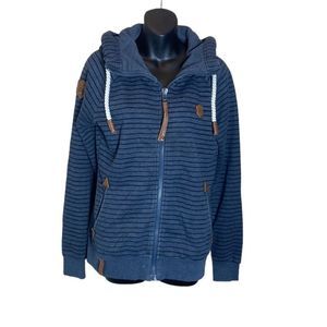 Naketano blue striped zip up hoodie large